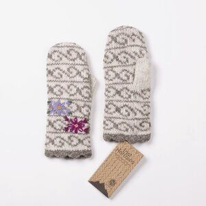 Lost Horizons Ballad Wool Mittens, Fleece Lining, Handcrafted Floral Embroidery